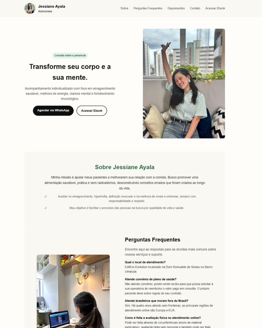 Landing page Jessiane Ayala — Nutricionista